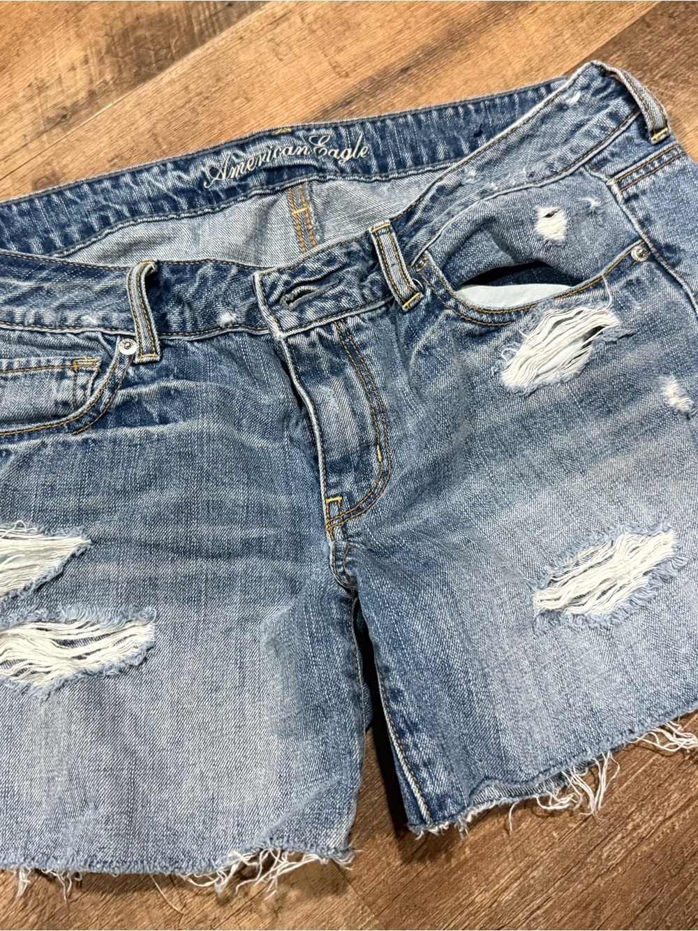 American Eagle Outfitters Distressed Light Blue Denim Jean Shorts